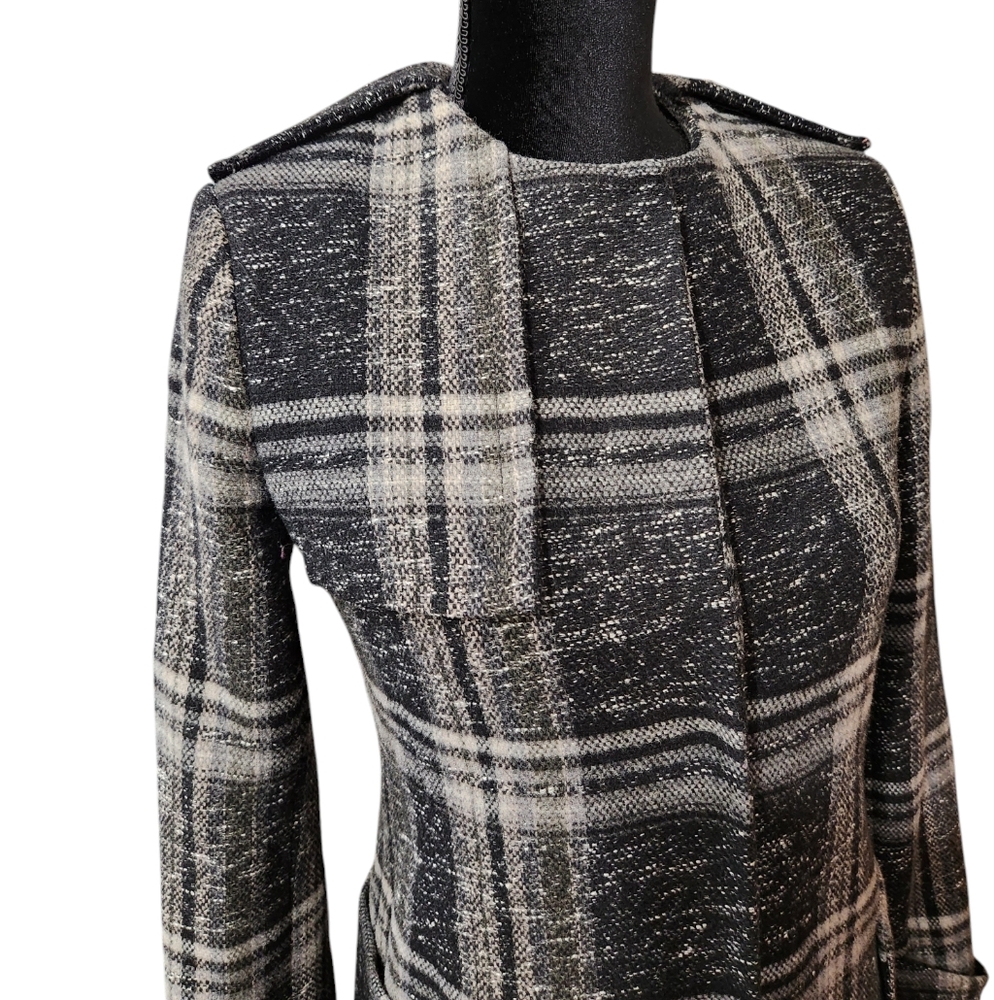 Zara Basic Gray Wool Blend Plaid Coat Lined Xs - image 3